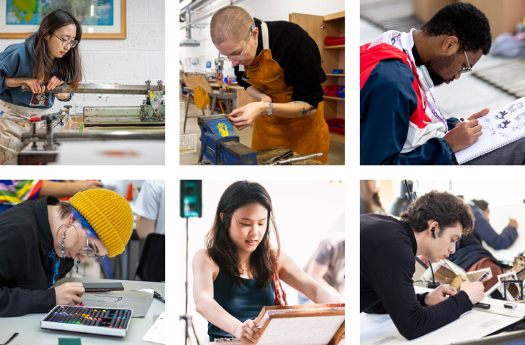 A series of students concentrating on their work