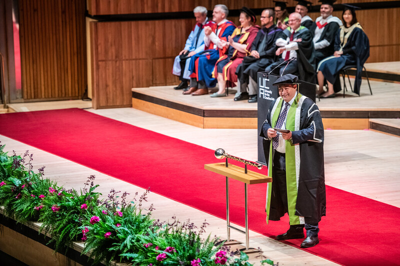 Vice chancellor and president Bashir Makhoul talks to graduands at UCA Graduation 2022