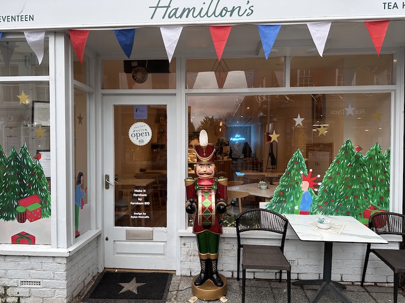 Designed by Dylan Metcalfe BA Fine Art. 'Hamiltons' tea shop in Downing Street, Farnham.