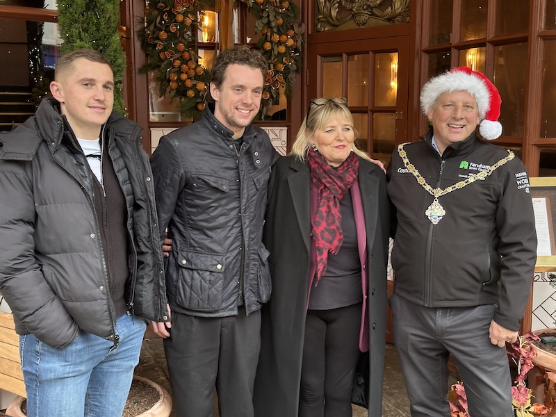 L - R: Ben Robinson (SU) Tavola Di Famiglia, Janie Elliott-Dunn (Farnham BID) Mayor of Farnham