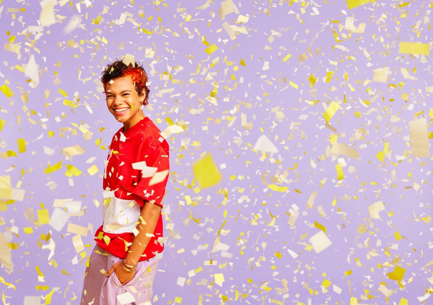 Student stood in confetti